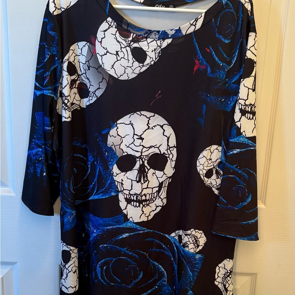 Skull and Rose Print Dress